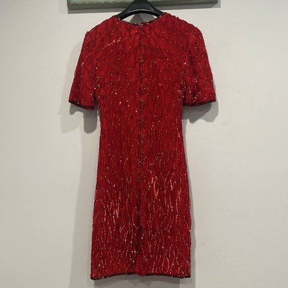 Vintage 80s Lawrence Kazar, New York silk sequin red mini dress medium petite - Picture 6 of 6